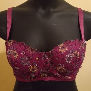 Kiss & Tell Magenta Floral Lace 38C Bra